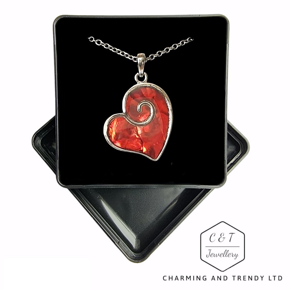 Red Paua Shell Heart Swirl Necklace - Charming And Trendy Ltd