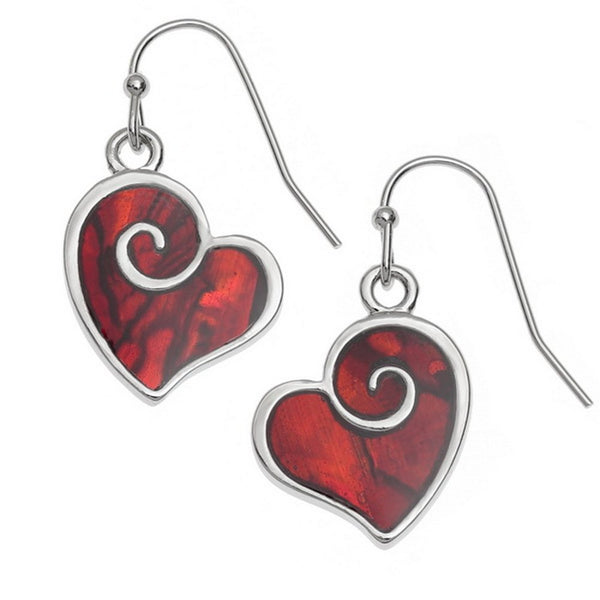 Red Paua Shell Heart Swirl Earrings - Charming And Trendy Ltd