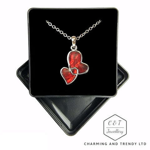 Red Paua Shell Entwind Hearts Necklace - Charming And Trendy Ltd
