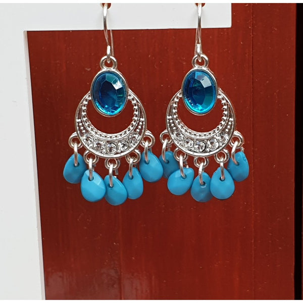 Filigree Style Earrings with Turquoise Crystal and Beads - Charming and Trendy Ltd