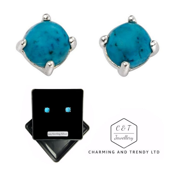 925 Sterling Silver Turquoise Howlite Stud Earrings - Gift Boxed - Charming And Trendy Ltd