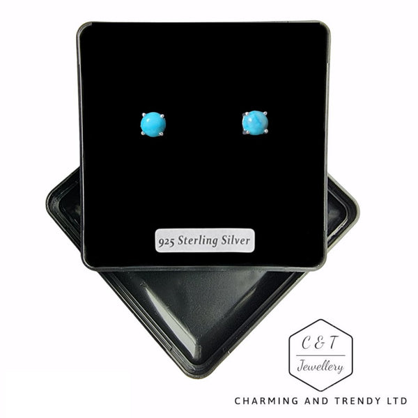 925 Sterling Silver Turquoise Howlite Stud Earrings - Gift Boxed - Charming And Trendy Ltd