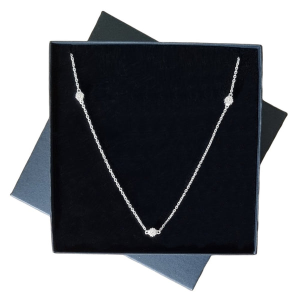 925 Sterling Silver Flower Bead Station Necklace - Gift Boxed - Charming And Trendy Ltd