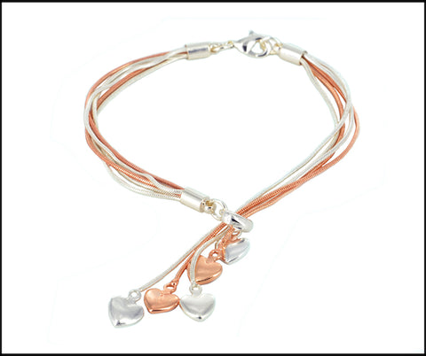 Heart-Drops Bracelet - Silver & Rose Gold Plated - Charming And Trendy Ltd