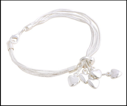 Heart Charms Silver Plated Bracelet - Charming And Trendy Ltd