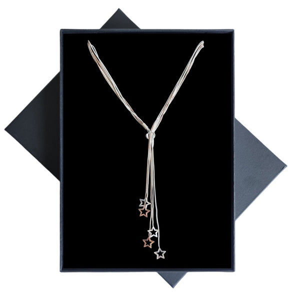 Star-Drops Necklace - Silver & Rose Gold Plated - Charming And Trendy Ltd