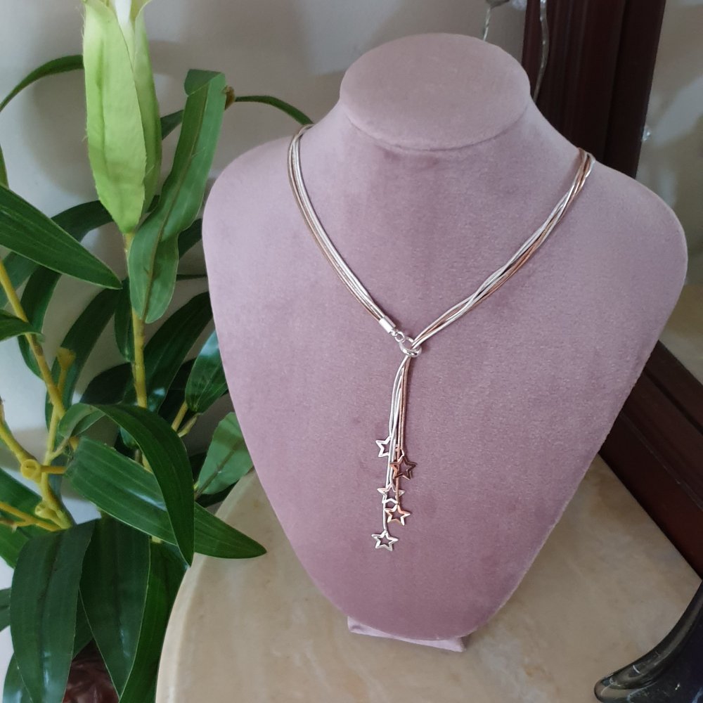 Star-Drops Necklace - Silver & Rose Gold Plated - Charming And Trendy Ltd