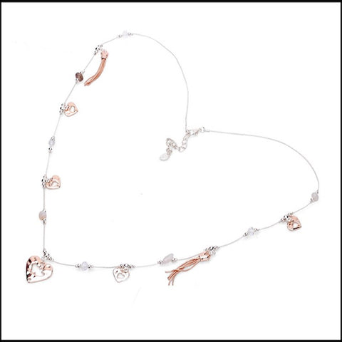 Mixed and Match Hearts & Natural Stone Necklace - Silver & Rose Gold Plated - Charming And Trendy Ltd