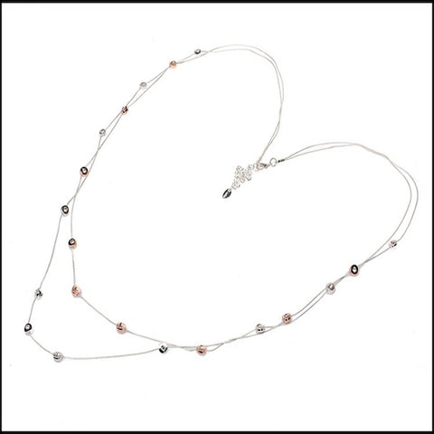 Crystal Inlaid Double Layers Necklace - Silver & Rose Gold Plated - Charming And Trendy Ltd