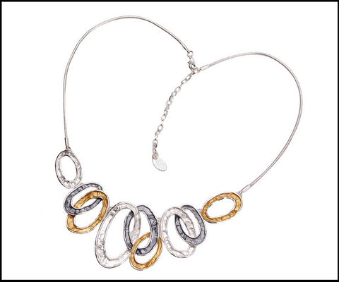 Enamel Detailed Hoop Necklace - Silver Plated - White, Honey & Grey - Charming And Trendy Ltd