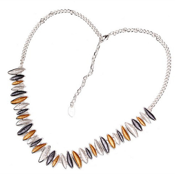 3 Tone Enamel Detailed Silver Plated Necklace - Gift Box - Charming And Trendy Ltd