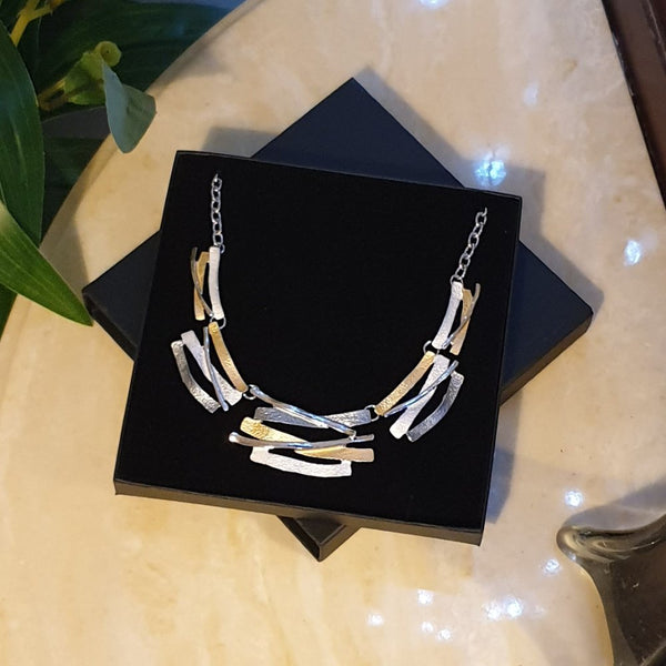 Silver Plated, Enamel Necklace - White, Honey & Grey - Charming and Trendy Ltd