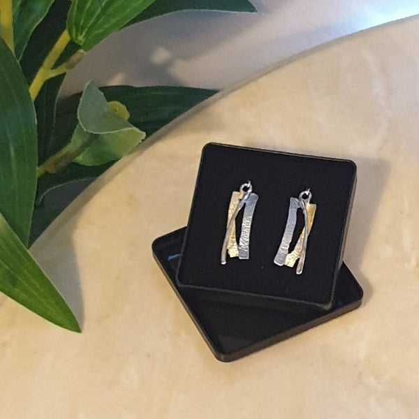 3 Tone Enamel Silver Plated Earrings - Gift Box - Charming And Trendy Ltd