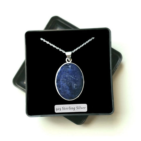 Sodalite Sterling Silver Pendant with 18" Chain - Gift Box - Charming And Trendy Ltd