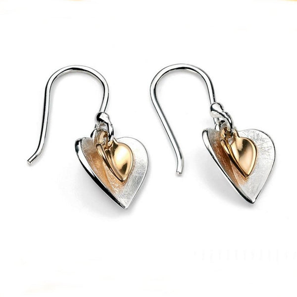 925 Sterling Silver Gold Plated Heart Drop Earrings by Elements Silver (Boxed) - Charming And Trendy Ltd