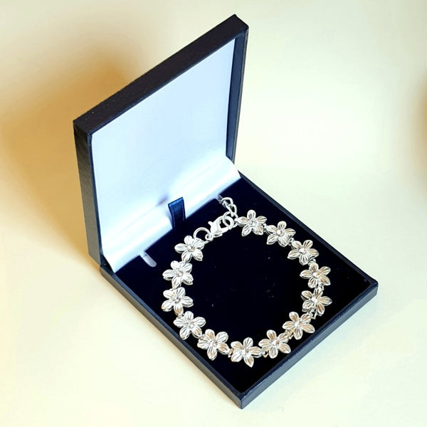 Sparkle Floral Silver Plated Bracelet - Gift Bag/Box - Charming And Trendy Ltd
