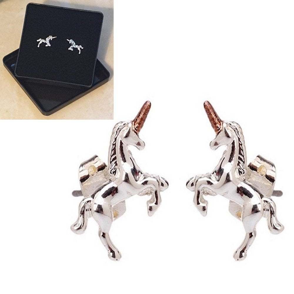 Silver and Rose Gold Plated Unicorn Stud Earrings - Gift Box - Charming And Trendy Ltd