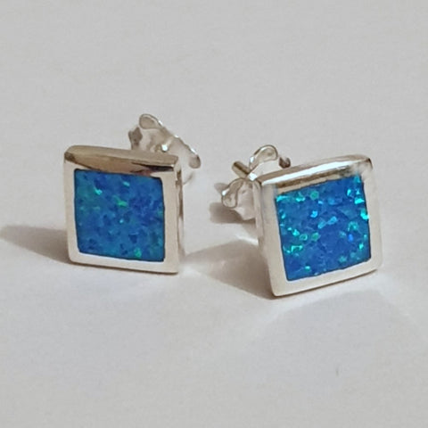 925 Sterling Silver Square Blue Opal Stud Earrings  - Charming And Trendy Ltd