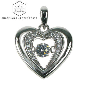 Dancing Stone Sterling Silver Heart Pendant 16",18",20",22" & 24" - Gift Boxed - Charming And Trendy Ltd