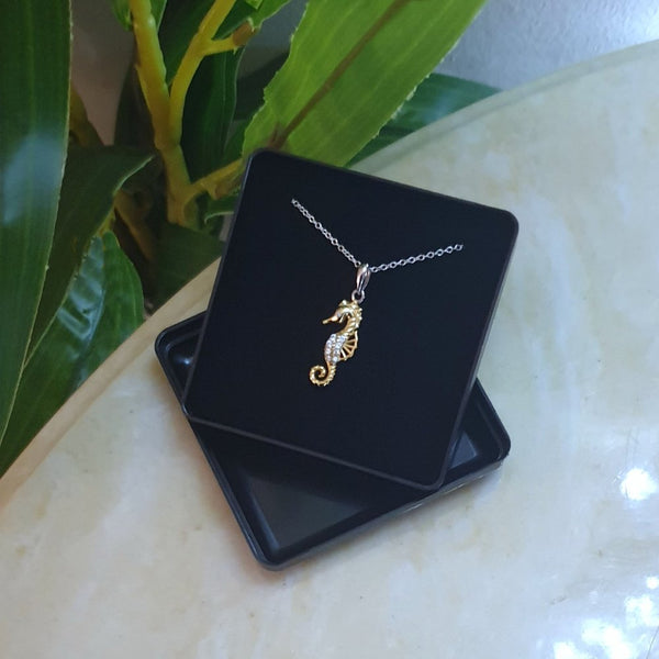 Seahorse 18k Gold Plated and CZ Sterling Silver Pendant 16",18",20",22" & 24" - Gift Boxed - Charming And Trendy Ltd
