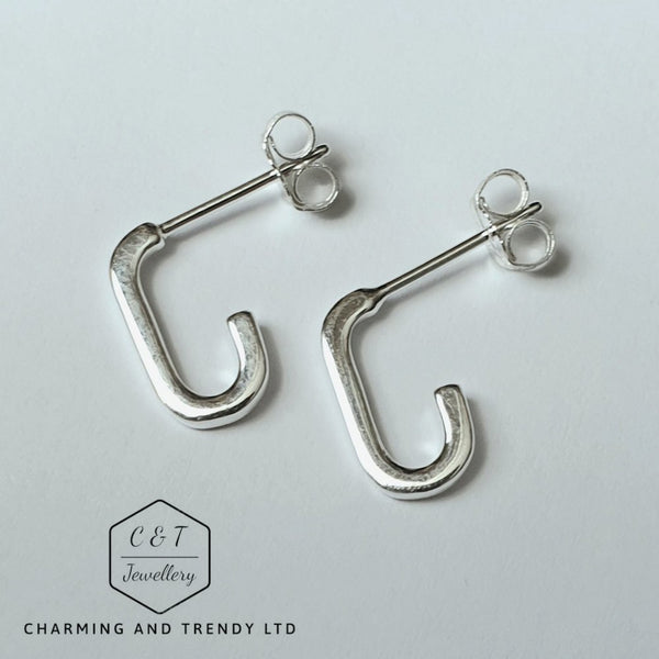 925 Sterling Silver Heritage Rectangle Hoop Earrings - Charming And Trendy Ltd