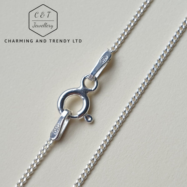 1.0mm Sterling Silver Diamond Cut Curb 18"/46cm Chain - Charming and Trendy Ltd
