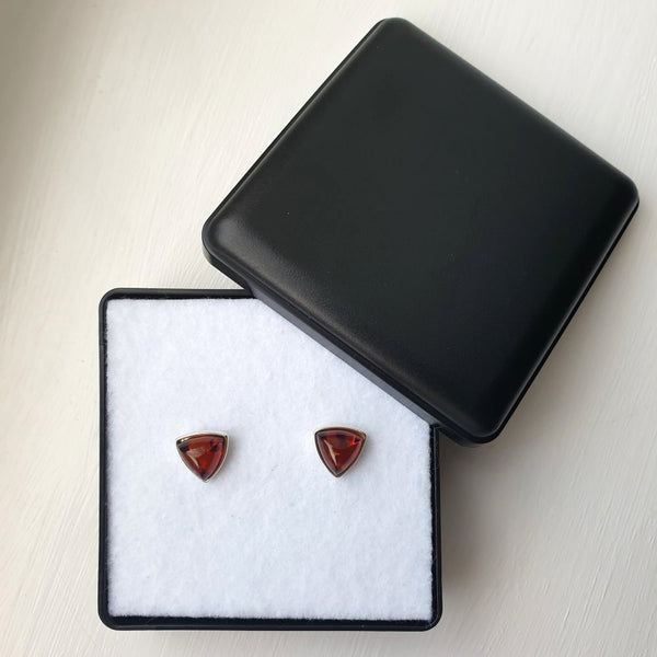 925 Sterling Silver & Baltic Amber Silver Triangle Stud Earrings - Gift Boxed - Charming And Trendy Ltd