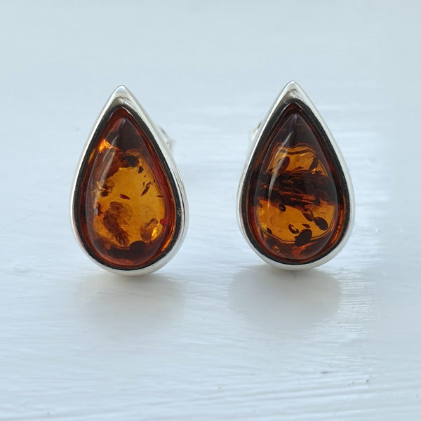 925 Sterling Silver & Baltic Amber Teardrop Stud Earrings - Gift Boxed - Charming And Trendy Ltd