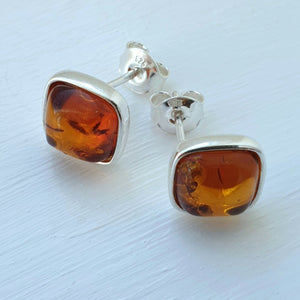 925 Sterling Silver & Baltic Amber Silver Square Stud Earrings - Gift Boxed - Charming And Trendy Ltd