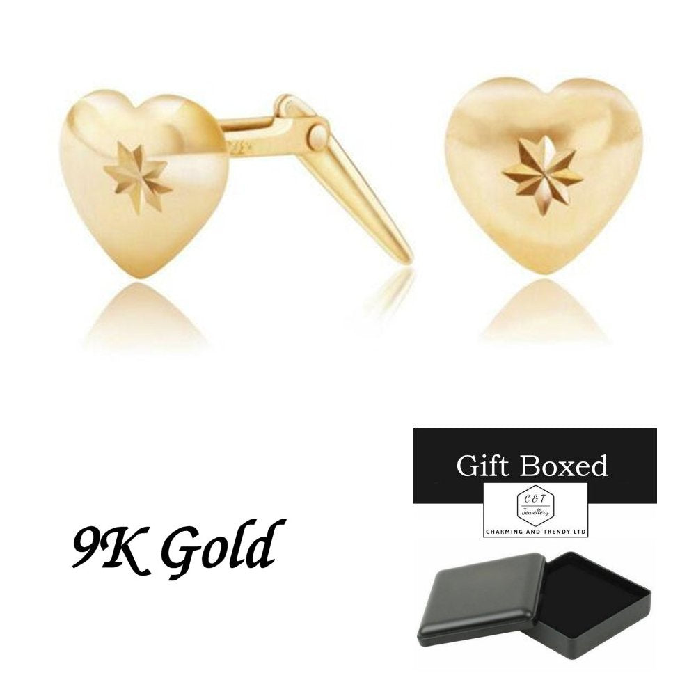 9ct Gold Heart, Diamond Cut Centre Andralok Stud Earrings - Charming And Trendy Ltd