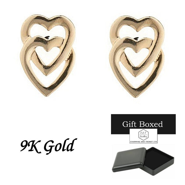 9ct Gold Vertically Interlinking Heart Andralok Stud Earrings - Charming And Trendy Ltd