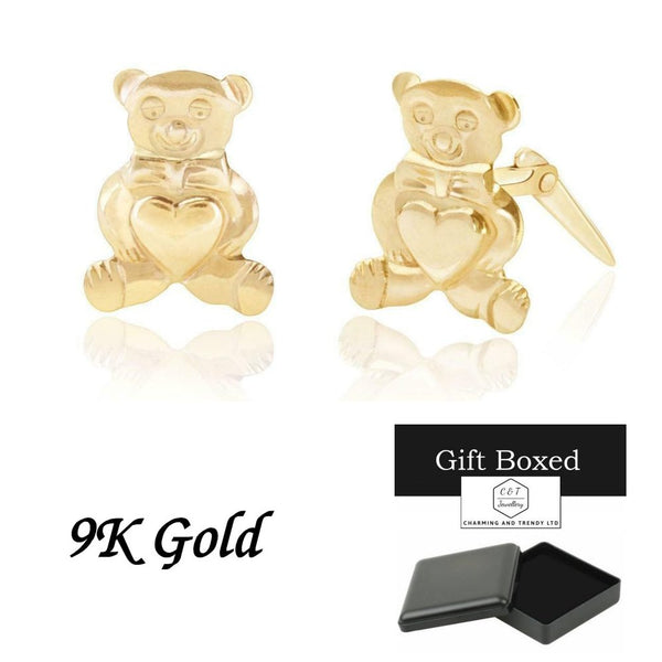 9ct Gold Small Teddy Bear Andralok Stud Earrings - Charming And Trendy Ltd