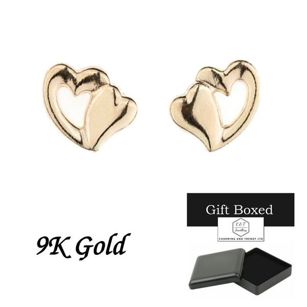 9ct Gold Dual Heart Andralok Stud Earrings - Charming And Trendy Ltd