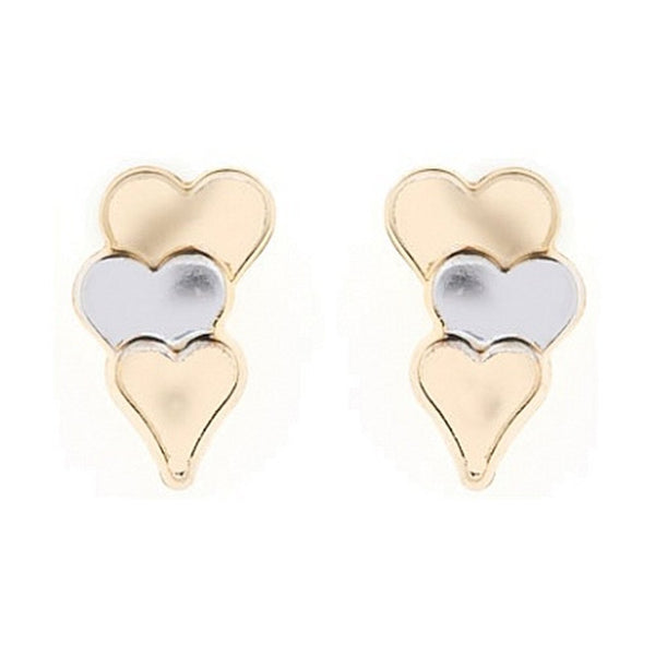 9ct Gold 3 hearts, Centre Heart Rhodium Andralok Stud Earrings - Charming And Trendy Ltd