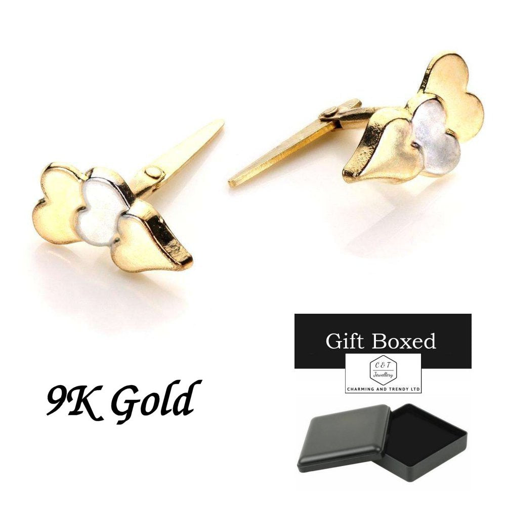 9ct Gold 3 hearts, Centre Heart Rhodium Andralok Stud Earrings - Charming And Trendy Ltd