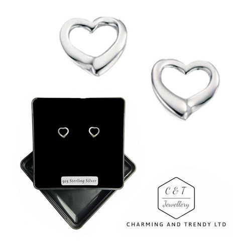 925 Sterling Silver Small Open Heart Studs by Beginnings (E2102) - Charming and Trendy Ltd