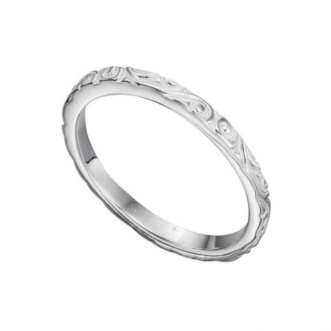 925 Sterling Silver Textured Pattern Scroll Band Ring - Charming and Trendy Ltd