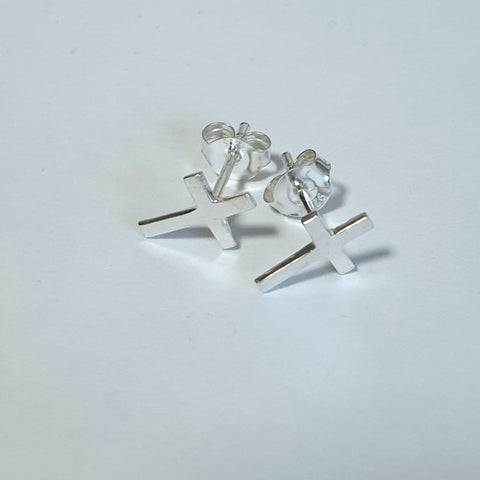 925 Sterling Silver Small Cross Stud Earrings by Beginnings (A991) - Charming and Trendy Ltd