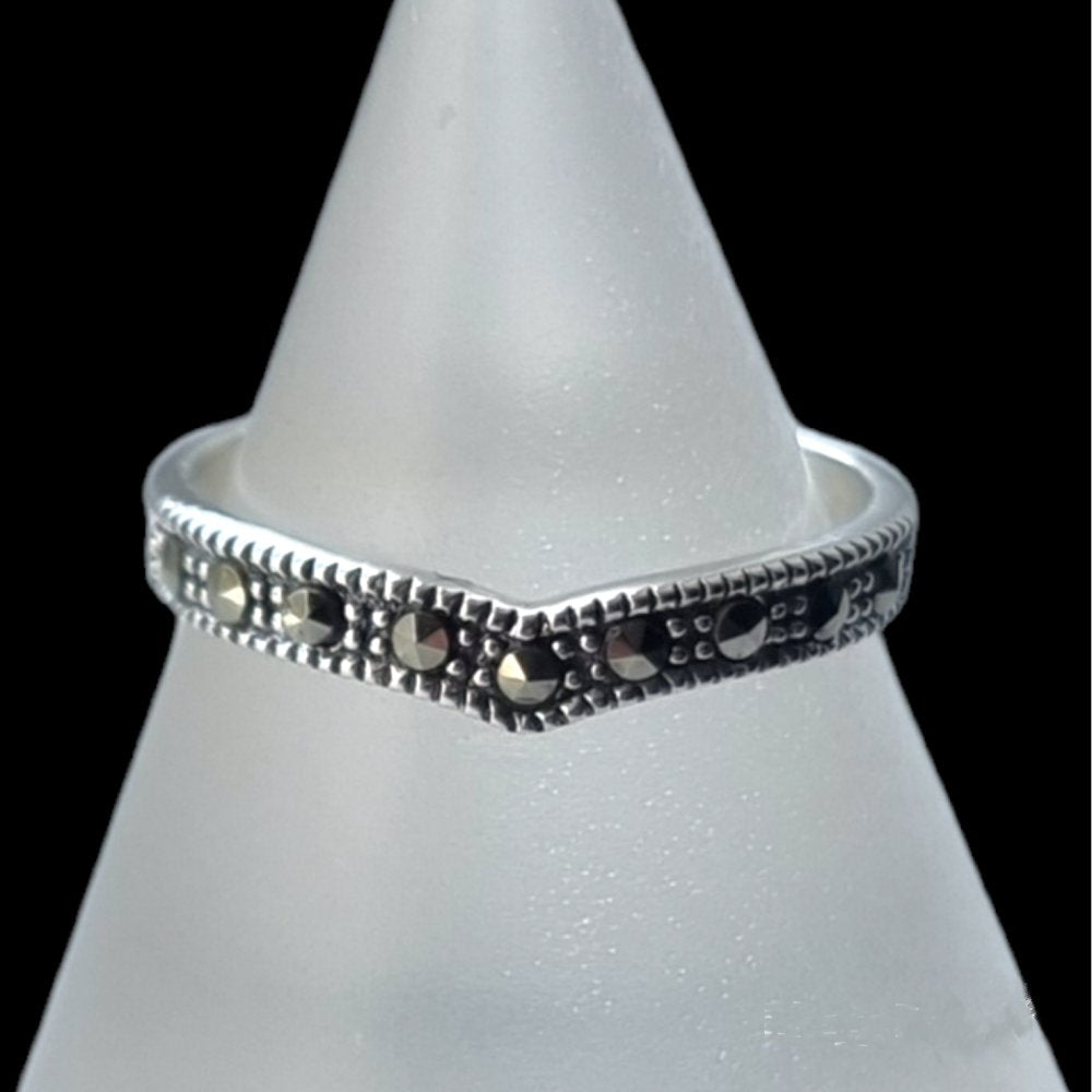 925 Sterling Silver Marcasite Wishbone Ring - Charming and Trendy Ltd