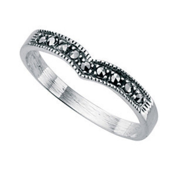 925 Sterling Silver Marcasite Wishbone Ring - Charming and Trendy Ltd