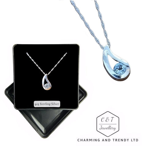 925 Sterling Silver Blue Topaz Teardrop Pendant - Charming and Trendy Ltd