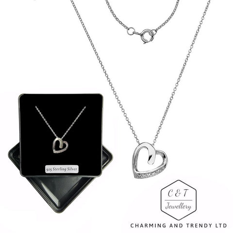 925 Sterling Silver Cubic Zirconia Heart Pendant Necklace - Charming and Trendy Ltd