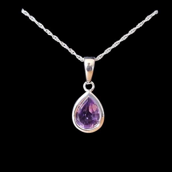 925 Sterling Silver Amethyst Gemstone Teardrop Pendant Necklace - Charming and Trendy Ltd