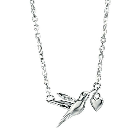 925 Sterling Silver Hummingbird & Heart Pendant - Charming and Trendy Ltd