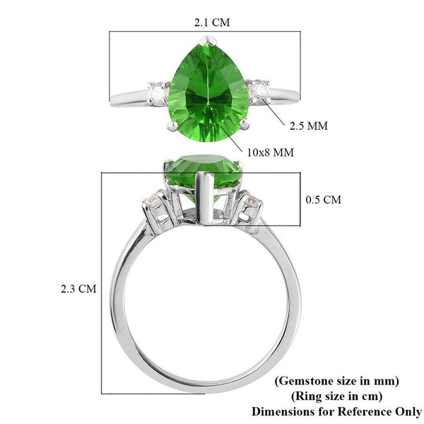 925 Sterling Silver Helenite & Natural Cambodian Zircon Ring in Platinum Overlay
