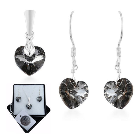 925 Sterling Silver J Francis Swarovski Rainbow Crystal Heart Earring and Pendant Set - Charming and Trendy ltd