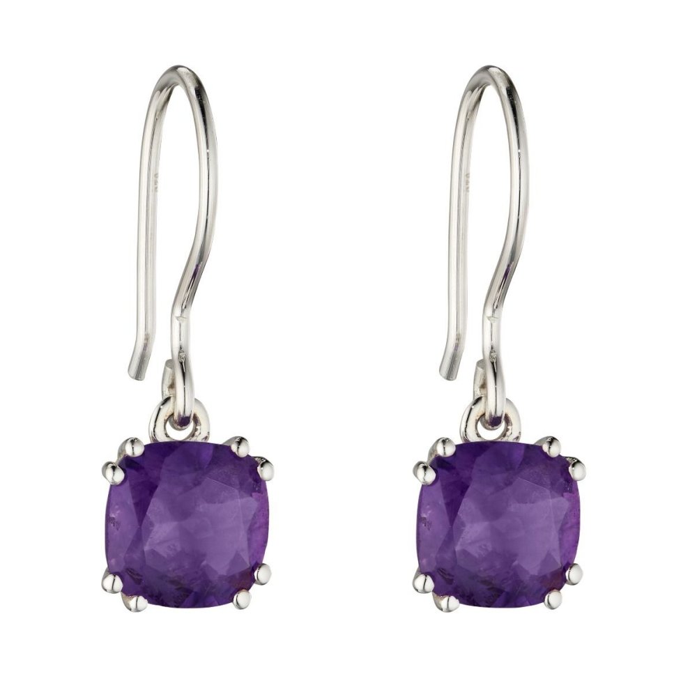 925 Sterling Silver Amethyst Cushion Earrings - Charming and Trendy Ltd