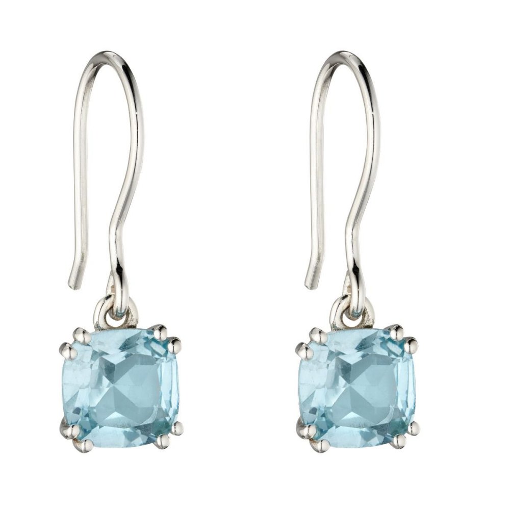 925 Sterling Silver Blue Topaz Cushion Earrings - Charming and Trendy Ltd