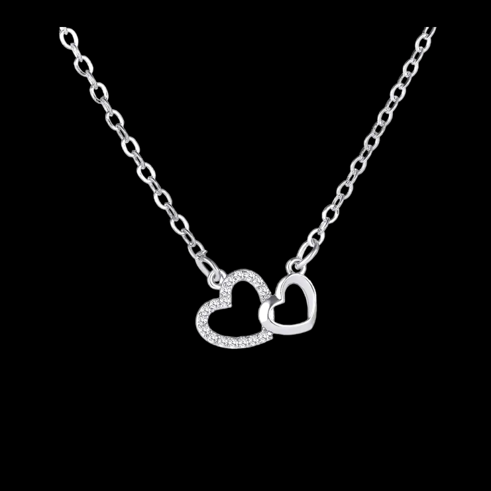 Double Heart Pendant with Cubic Zirconia crystals 16"-18" Chain = Charming and Trendy Ltd