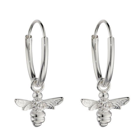 925 Sterling Silver CZ Bee 12mm Hoop Earrings (Pair) by Beginnings - Charming and Trendy Ltd